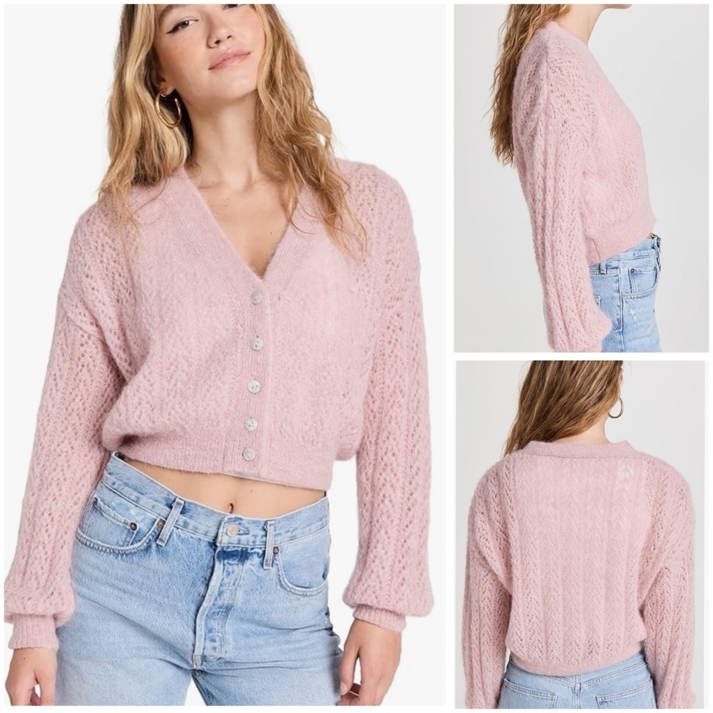 Free People Amelia Alpaca Mauve Moon Boho Button Front Cardigan Sweater
